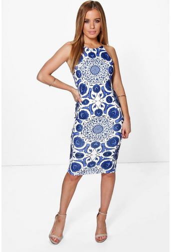 Petite Sally Printed Strappy Midi Dress