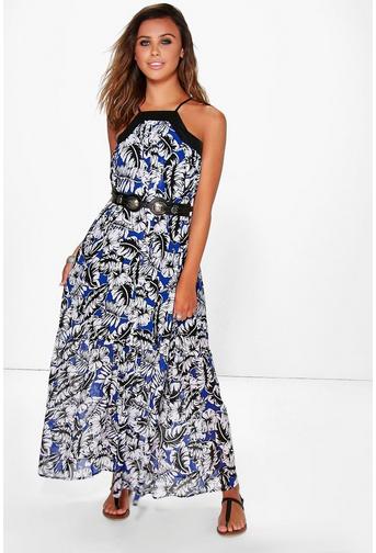 Petite Suzie Palm Print Square Neck Maxi Dress