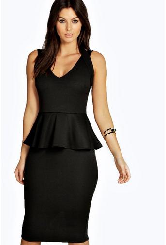 Petite Elle Strappy Ribbed Peplum Dress