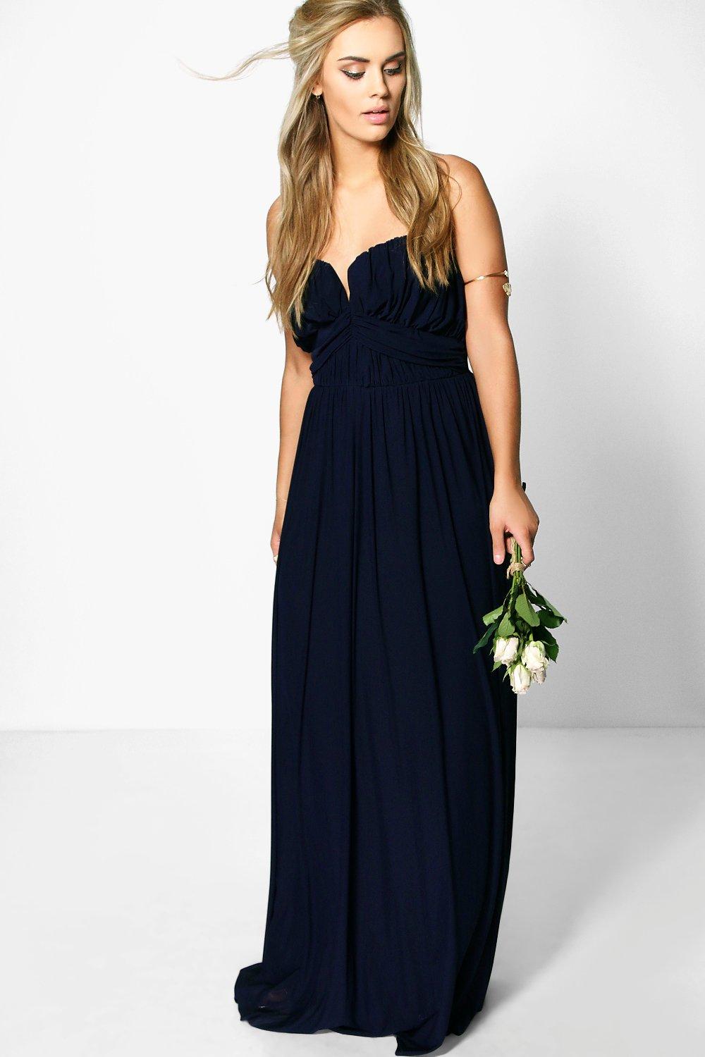 Plus Helen Mesh Plunge Bandeau Maxi Dress navy