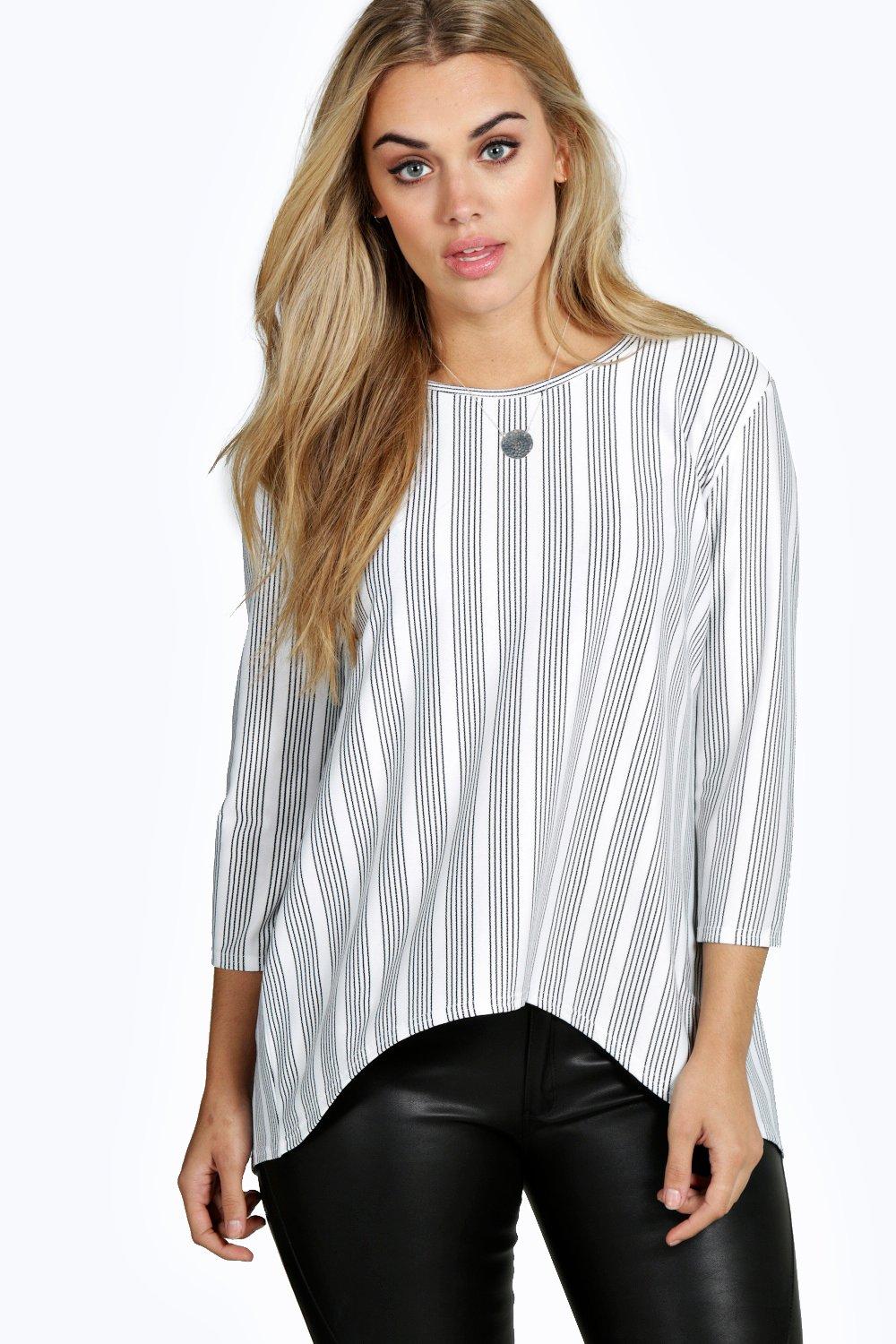 Boohoo Womens Plus Mia Stripe 3/4 Sleeve Shell Top | EBay