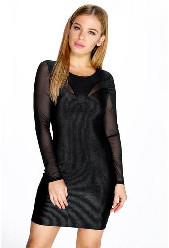 Petite Willow Ribbed Mesh Panelled Bodycon Dress