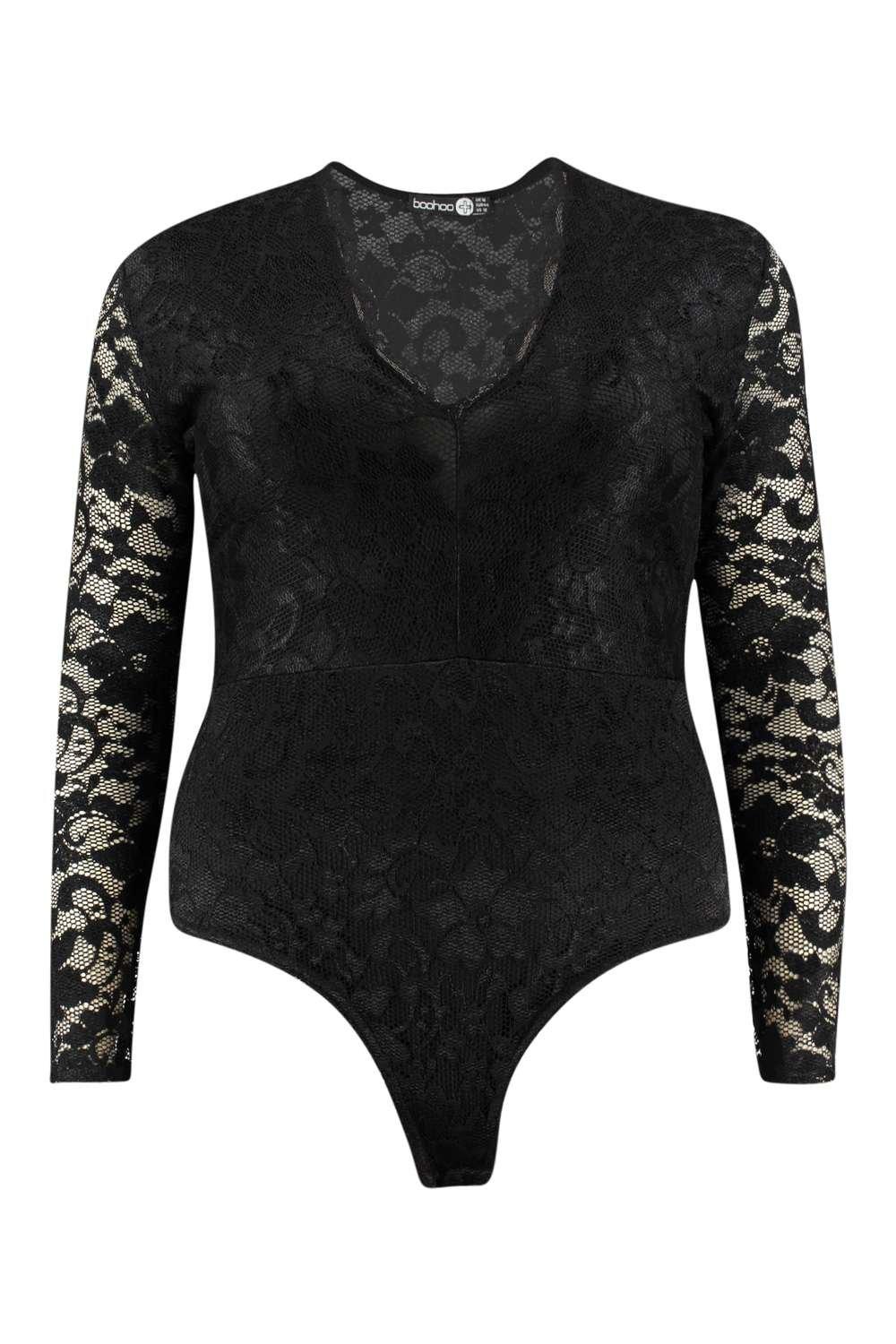 Boohoo Womens Plus Molly Lace Long Sleeved Bodysuit