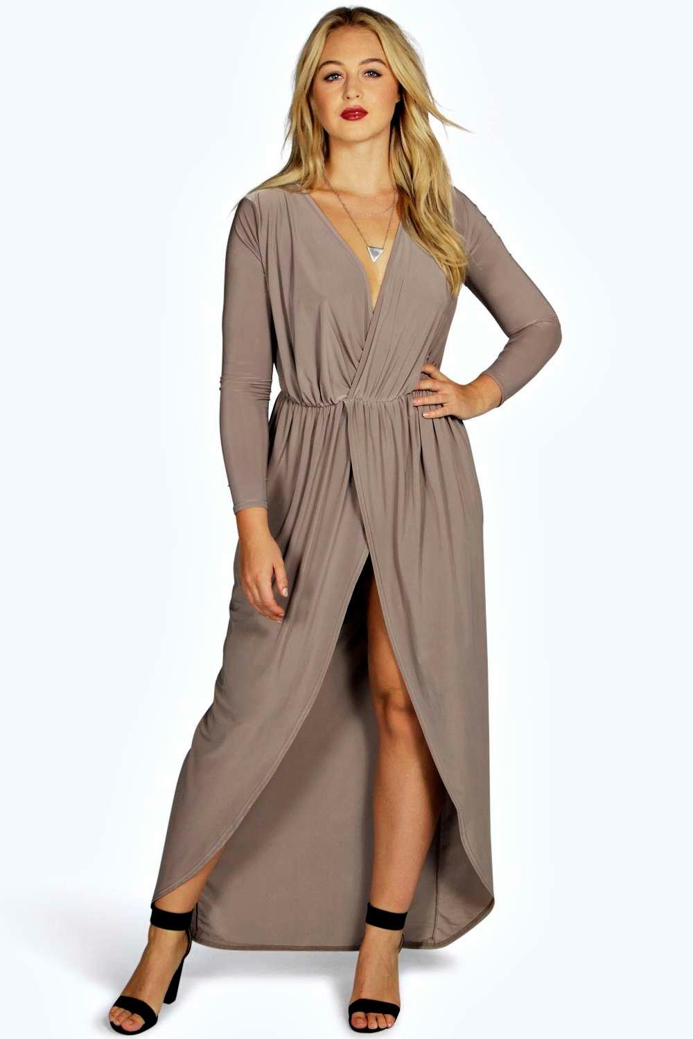Boohoo Womens Plus Zoe Slinky Wrap Front Maxi Dress | eBay