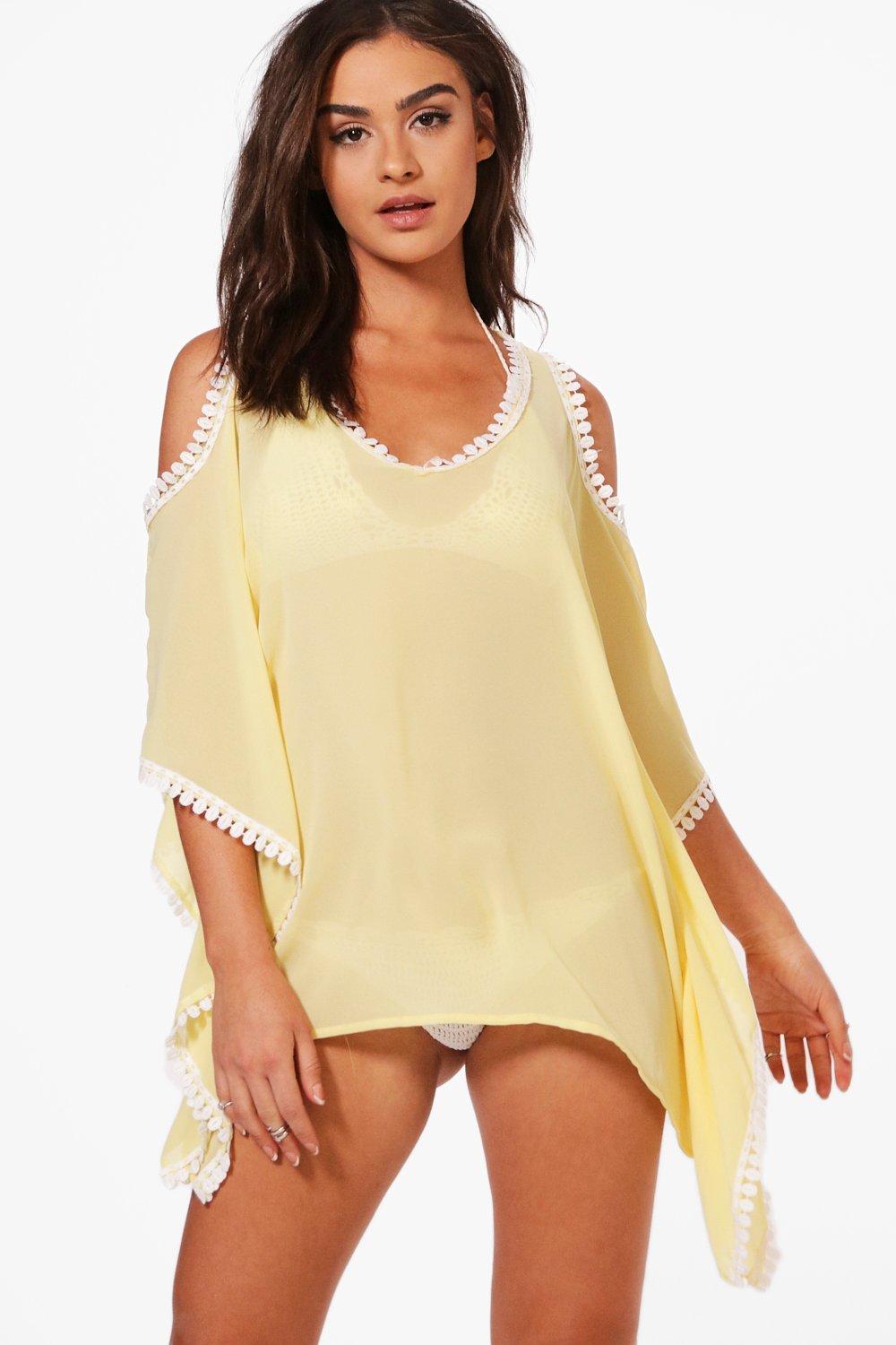 Image result for abbie crochet trim yellow kaftan boohoo