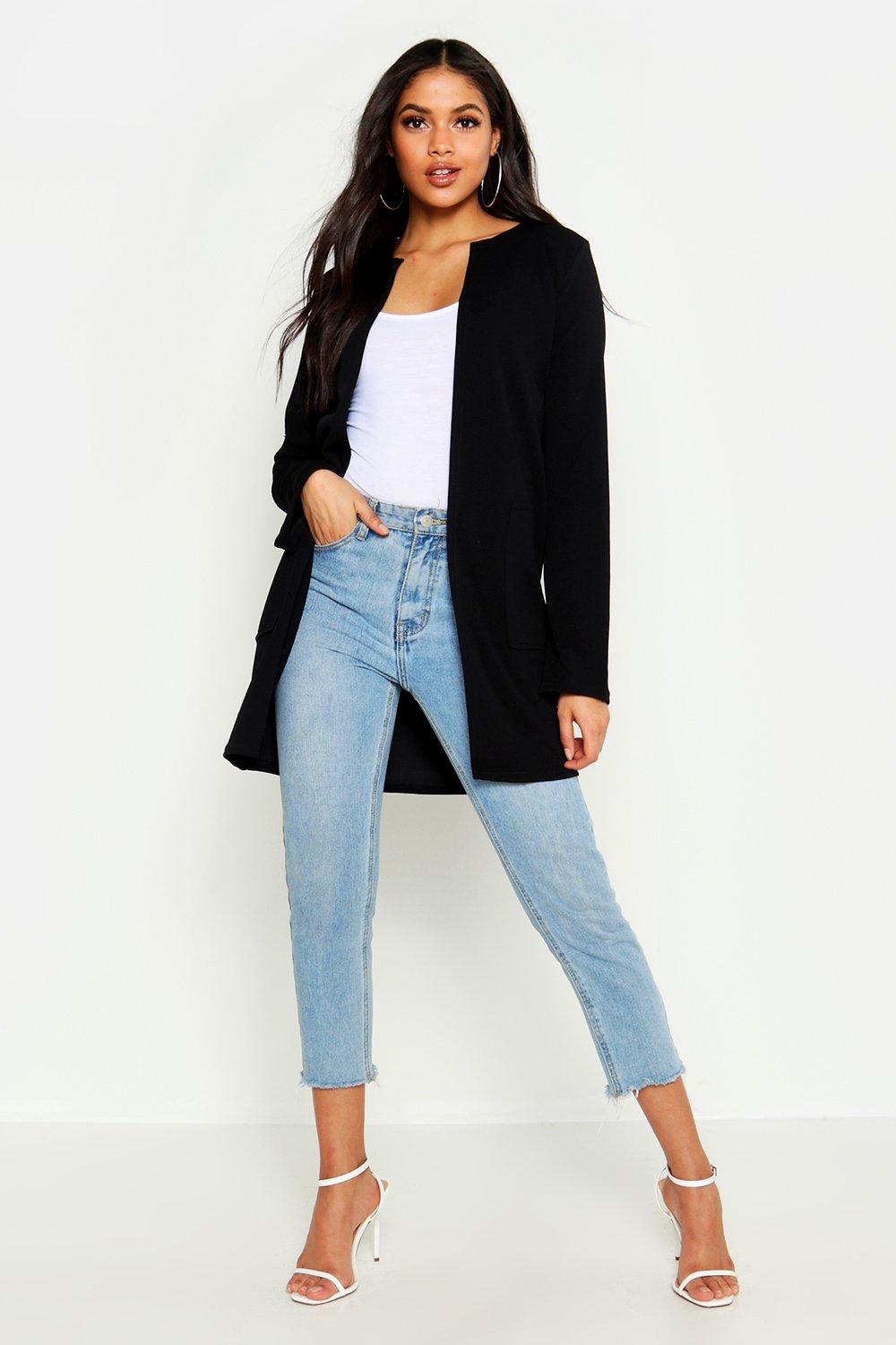 boohoo Womens Tall Collarless Duster Jacket - Black - M/L, Black