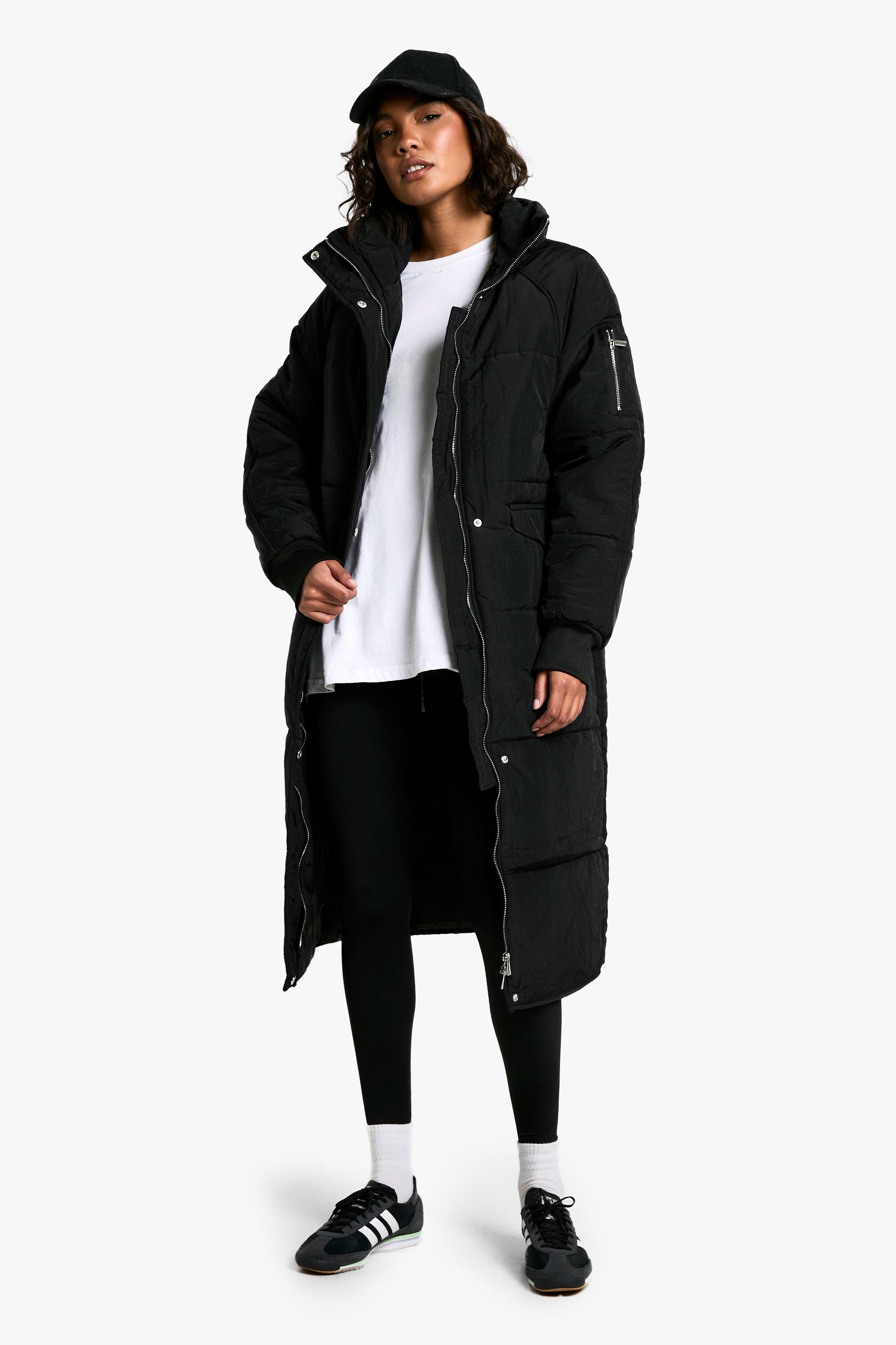 boohoo Womens Tall Longline Padded Coat - Black - 14, Black