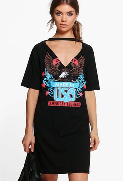 Tall Taina Printed Choker Neck T-Shirt Dress