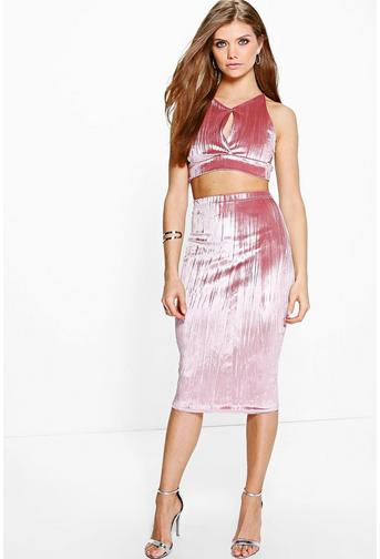 Tall Hailee Velvet Bralet And Skirt Co-ord