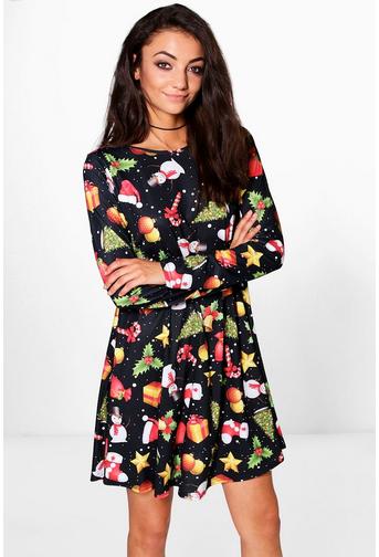 Tall Kahlo Christmas Print Swing Dress