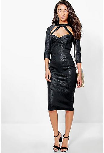 Tall Sera Caged Cut Out Neck Cupped Midi Dress