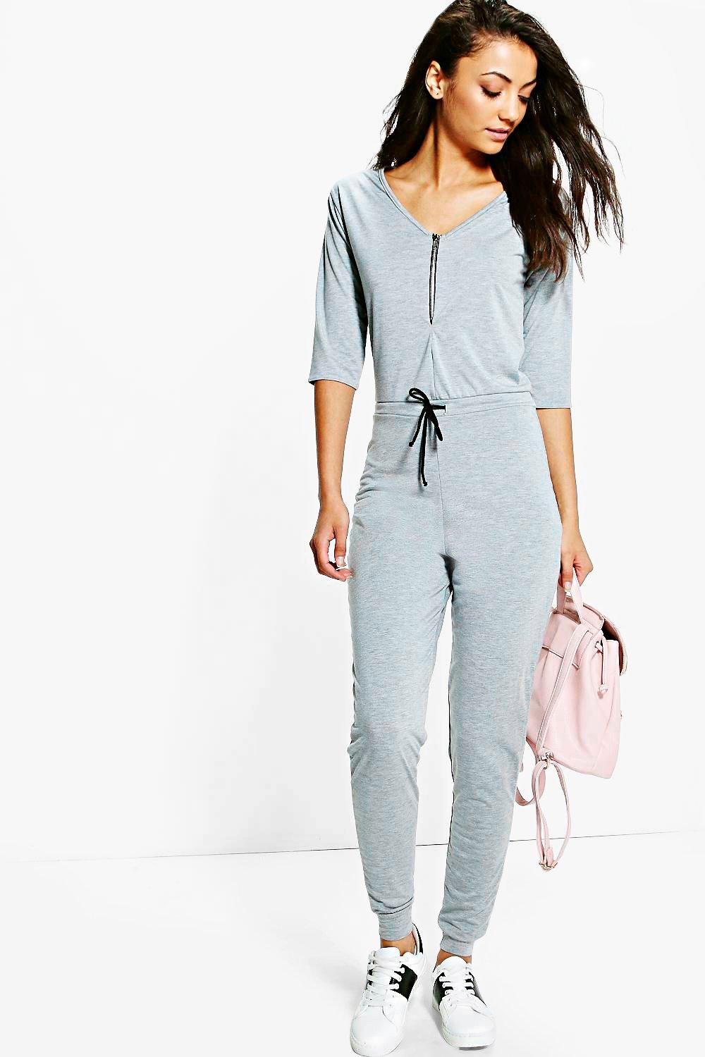 Boohoo Womens Tall Kitty Zip Front Drawcord Lounge Jumpsuit | eBay