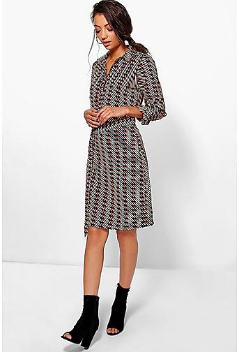 Tall Stephanie Printed Woven Belted Shirt Dress