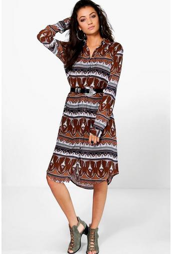 Tall Nayla Border Print Woven Shirt Dress