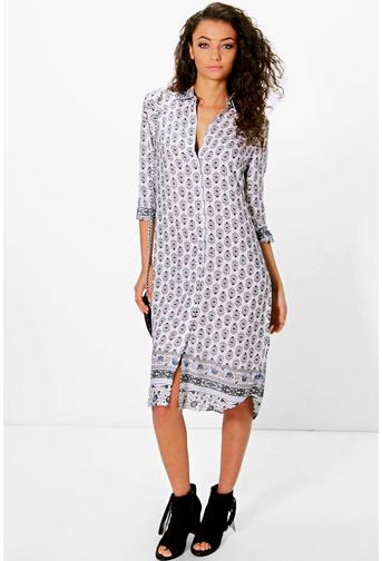 Tall Ola Tonal Woven Print Shirt Dress