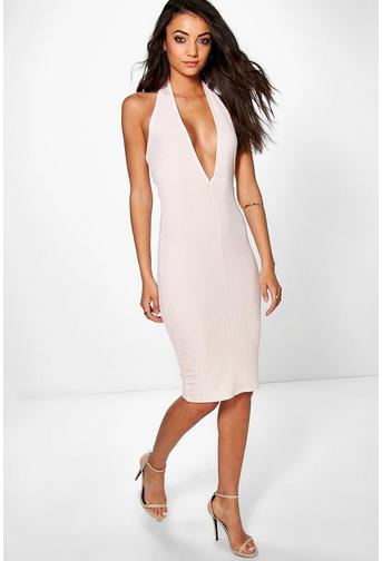 Tall Lara Rib Halter Plunge Midi Dress