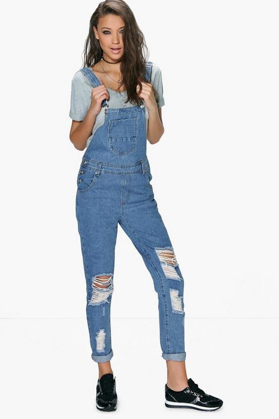 Tall Zala Ripped Knee Denim Dungaree