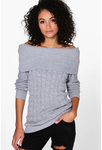 Melissa Off The Shoulder Cable Knit Jumper