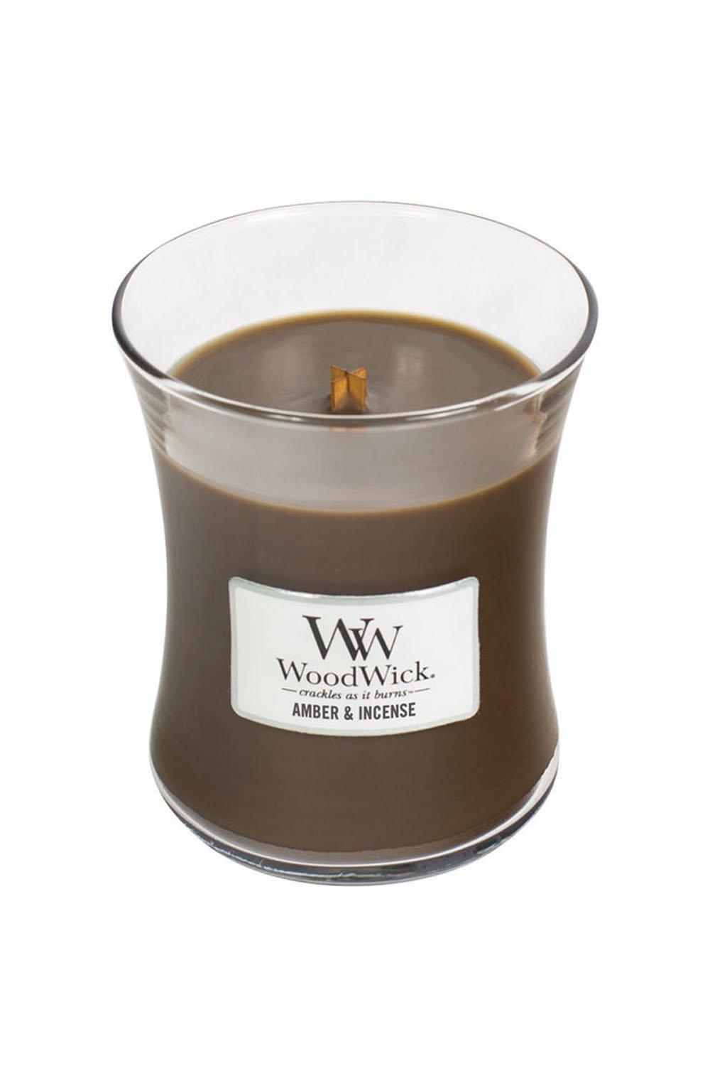 Woodwick Amber & Incence Medium Candle|brown