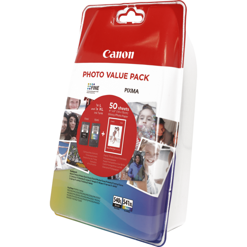 Canon PG-540L Black + CL-541XL Colour High Yield Ink Cartridges + Photo Paper – Value Pack 