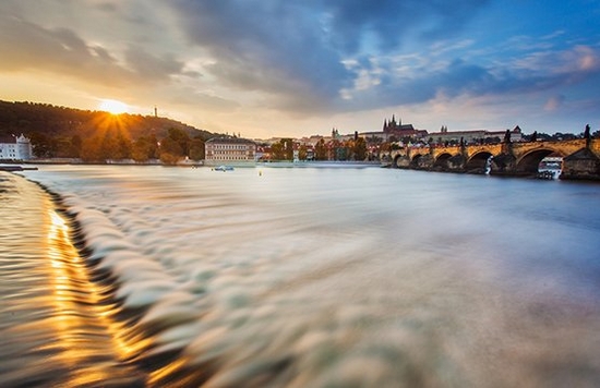 Prague river at sunset