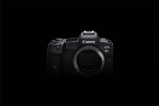 A Canon EOS R5 full-frame mirrorless camera.