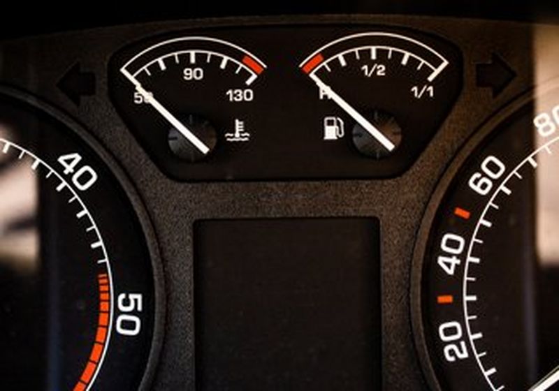 A close up of the tops of the left and right speedometers in a car. The fuel gauge is partially cut off.