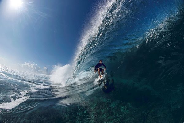 An animated gif shows a surfer travelling inside the barrel of a wave. Taken by Ben Thouard on a Canon EOS-1D X Mark III.