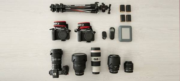 Joel Santos's Canon cameras and lenses.