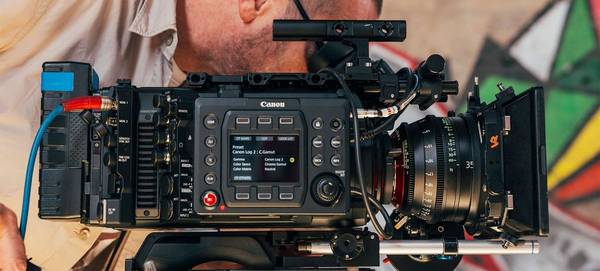 A Canon EOS C700 FF camera with Sumire Prime cine lens.