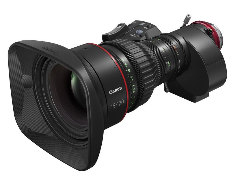 A Canon CN8x15 IAS S E1/P1 Cine Servo lens with hood.