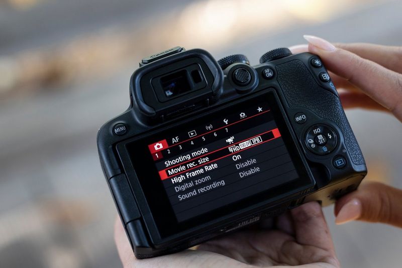 The back of a Canon EOS R10 showing the camera's video options.