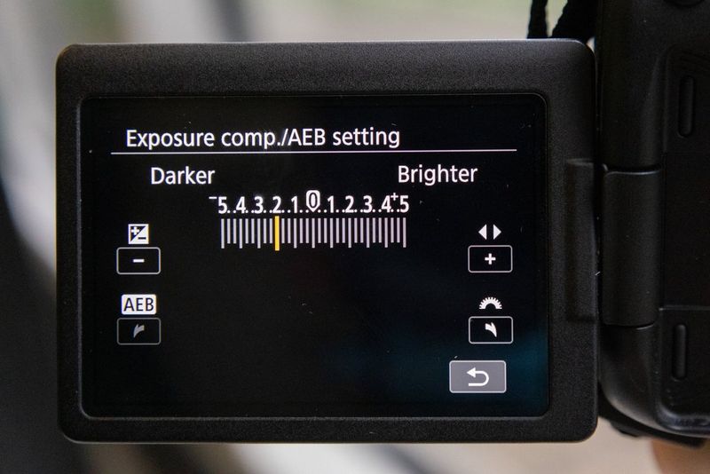 An LCD screen where someone is lowering the exposure on their camera to produce a darker image.