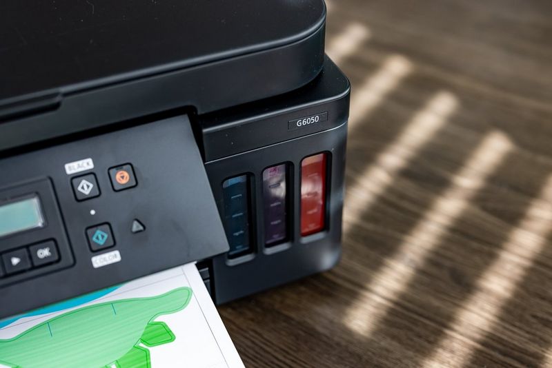 The refillable ink tank on a Canon PIXMA G6050 printer.