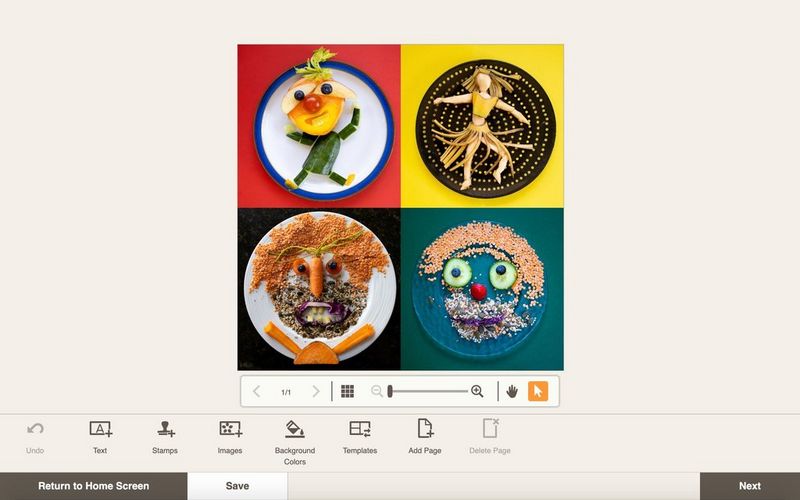 Four photographs of plates of food made into a collage using the Canon Easy-PhotoPrint Editor app. 