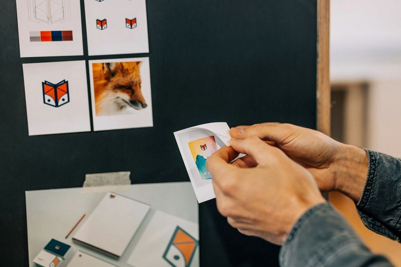 A person peeling the back off a SELPHY Square QX10 sticker print. 