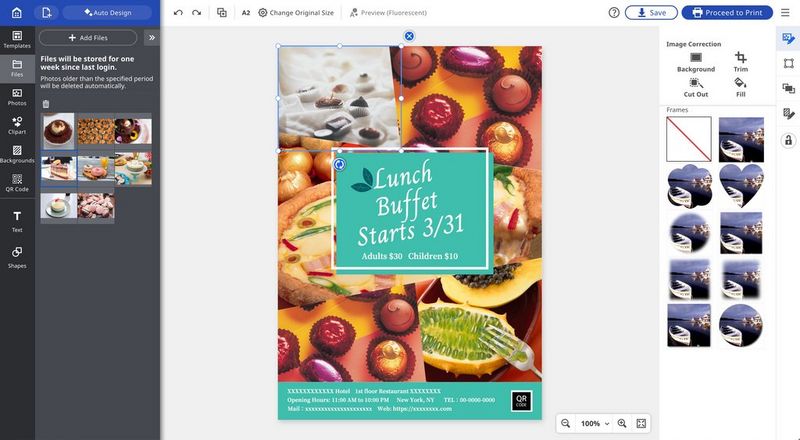 A screenshot of Canon PosterArtist showing a poster template in the Food and Beverage category with the images updated.