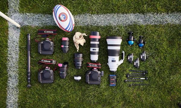 A selection of Canon EOS-1D X Mark II cameras, L-series lenses and accessories.