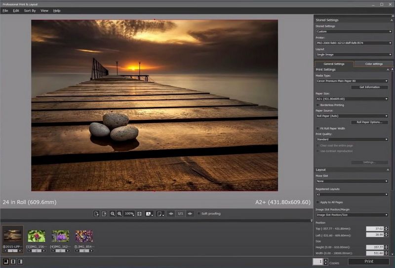 A screenshot of Canon's Professional Print & Layout software.