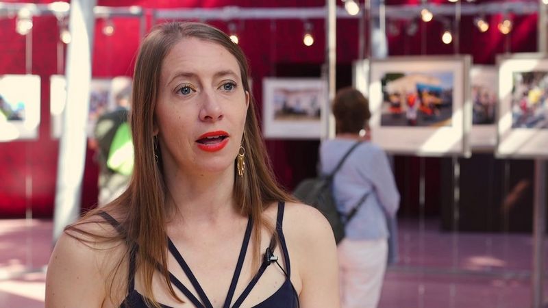 Photojournalist Laura Morton speaking at Visa pour l'Image 2019.