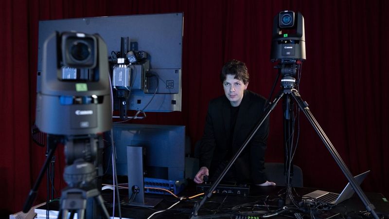 Cameras, Tripod, Staff, Control room, Monitor