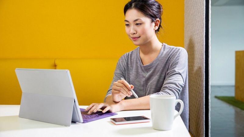 an image of a woman working on her laptop 