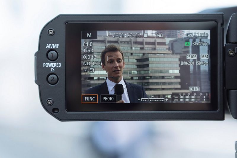 The LCD display of a XA75 camcorder.