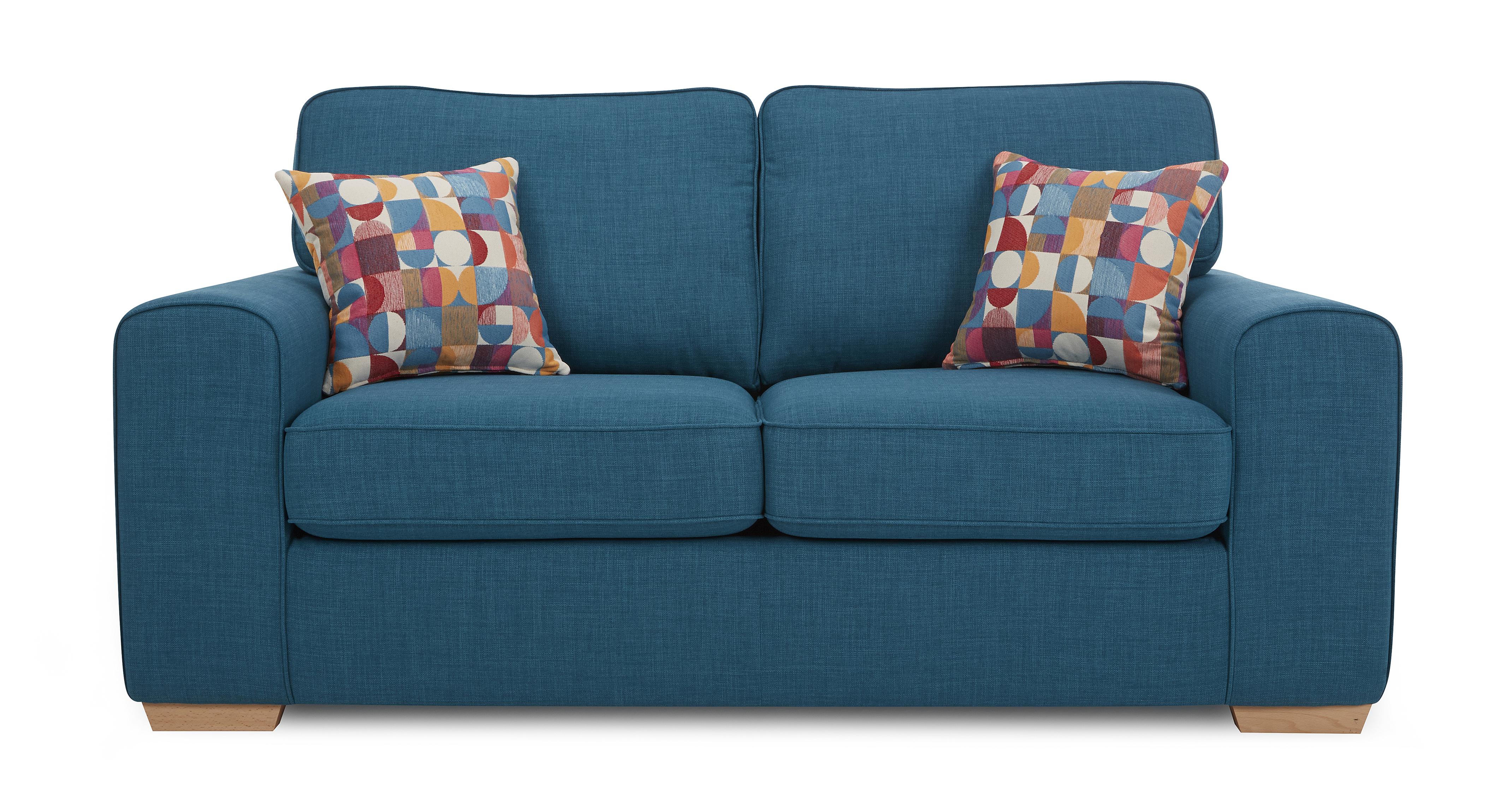 DFS Amulet Teal Fabric Sofa Set Inc 2 Seater Sofa Bed & 2 x Scatter