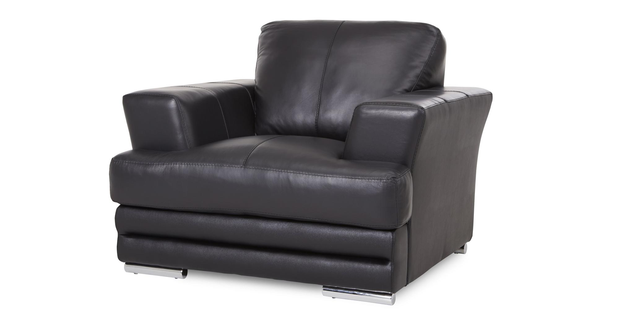 DFS Calvino Black Leather 2 Seater Sofa, Armchair & Storage Footstool