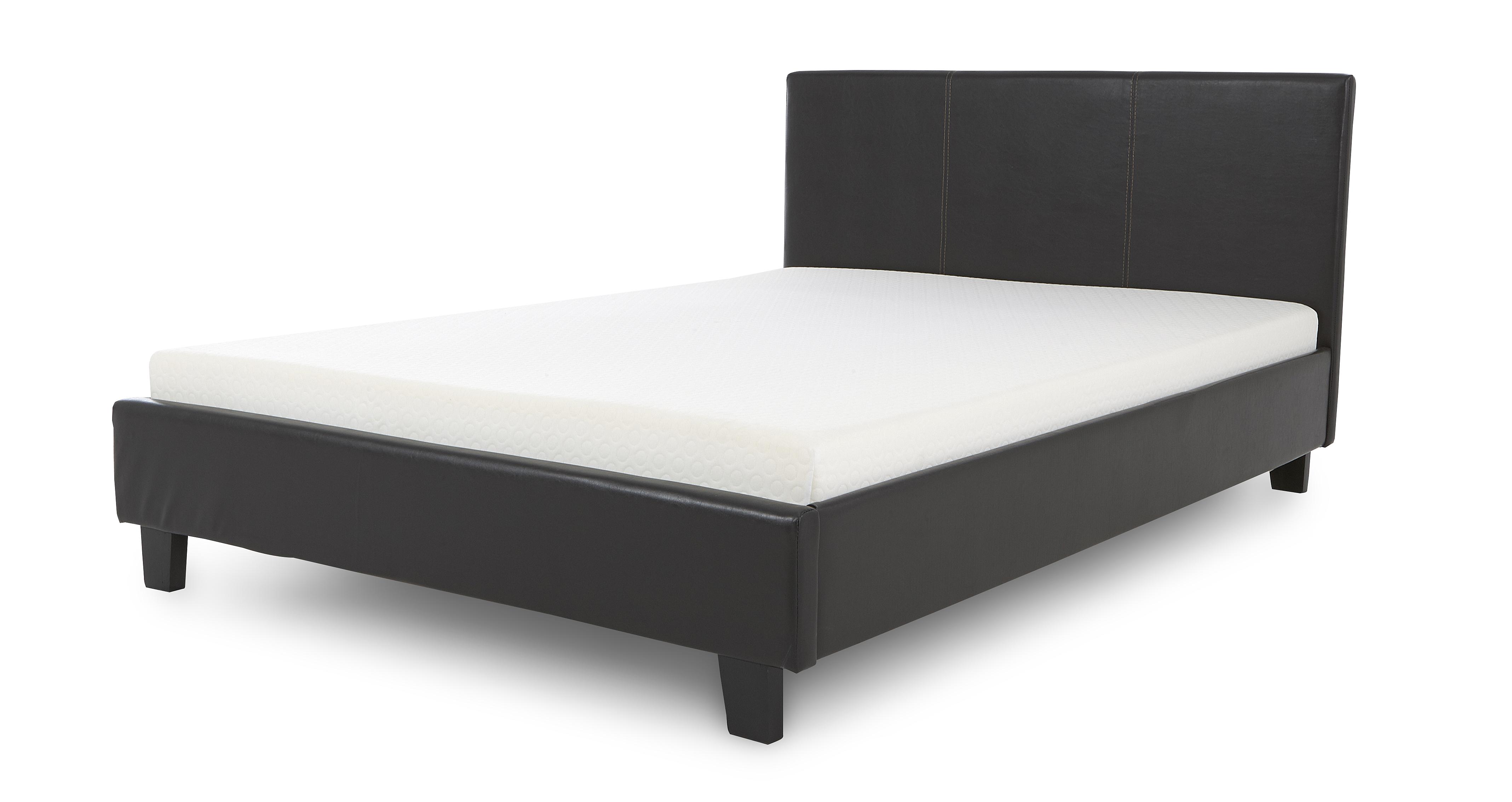 DFS LEATHER BED DOUBLE BROWN WITH MEMORY FOAM TOPPED MATTRESS