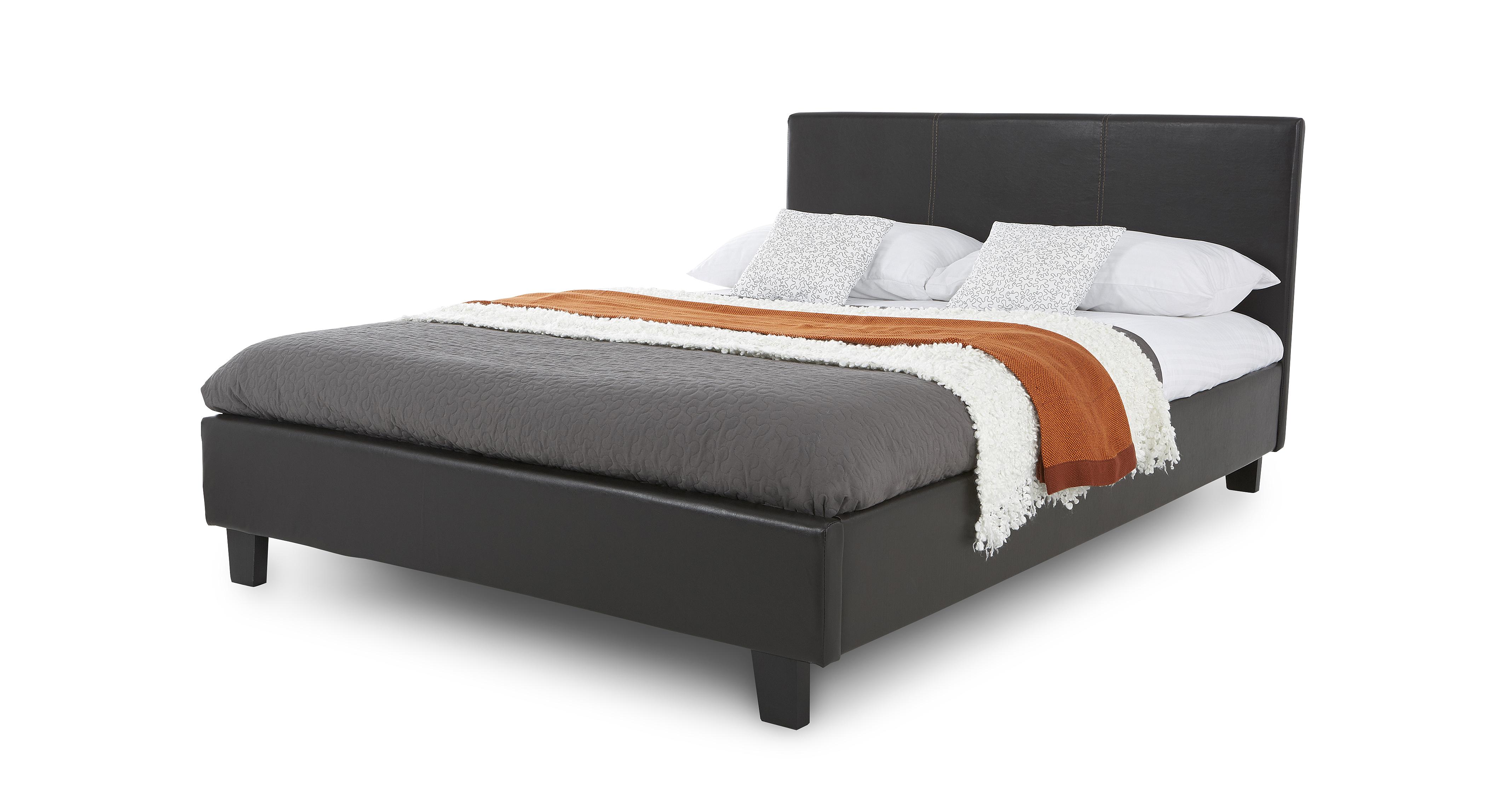 DFS LEATHER BED DOUBLE BROWN WITH MEMORY FOAM TOPPED MATTRESS