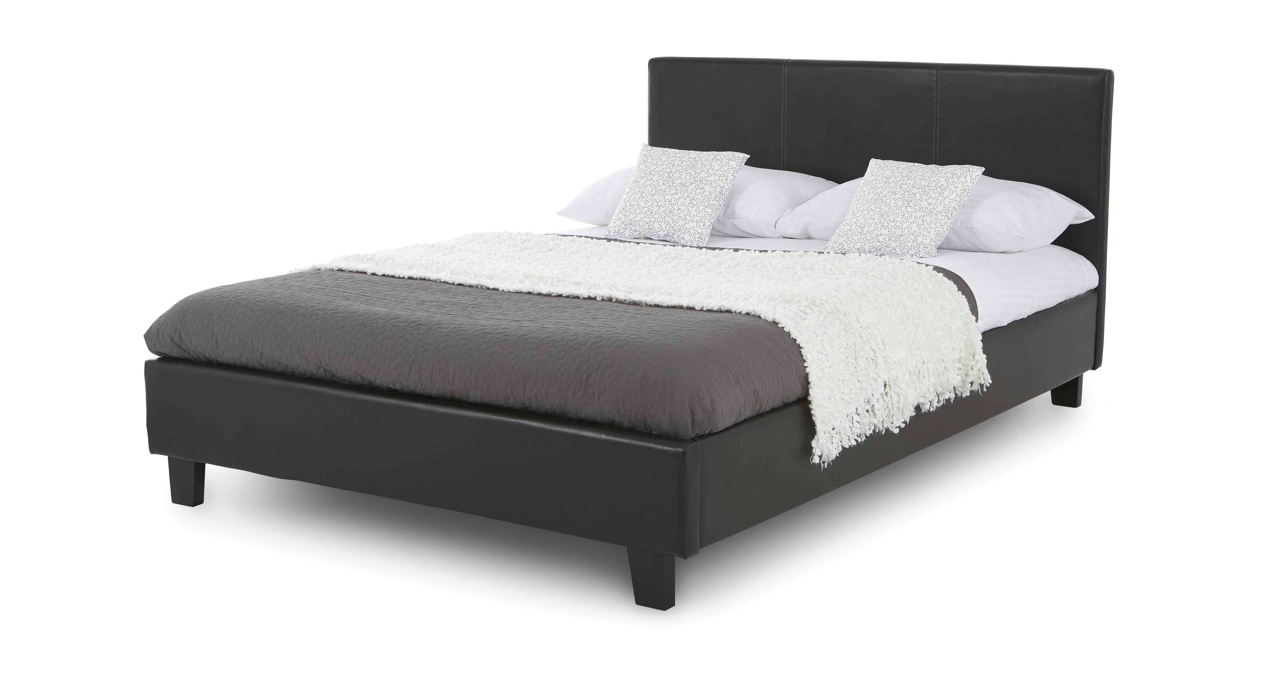 DFS LEATHER BED DOUBLE BROWN WITH MEMORY FOAM TOPPED MATTRESS
