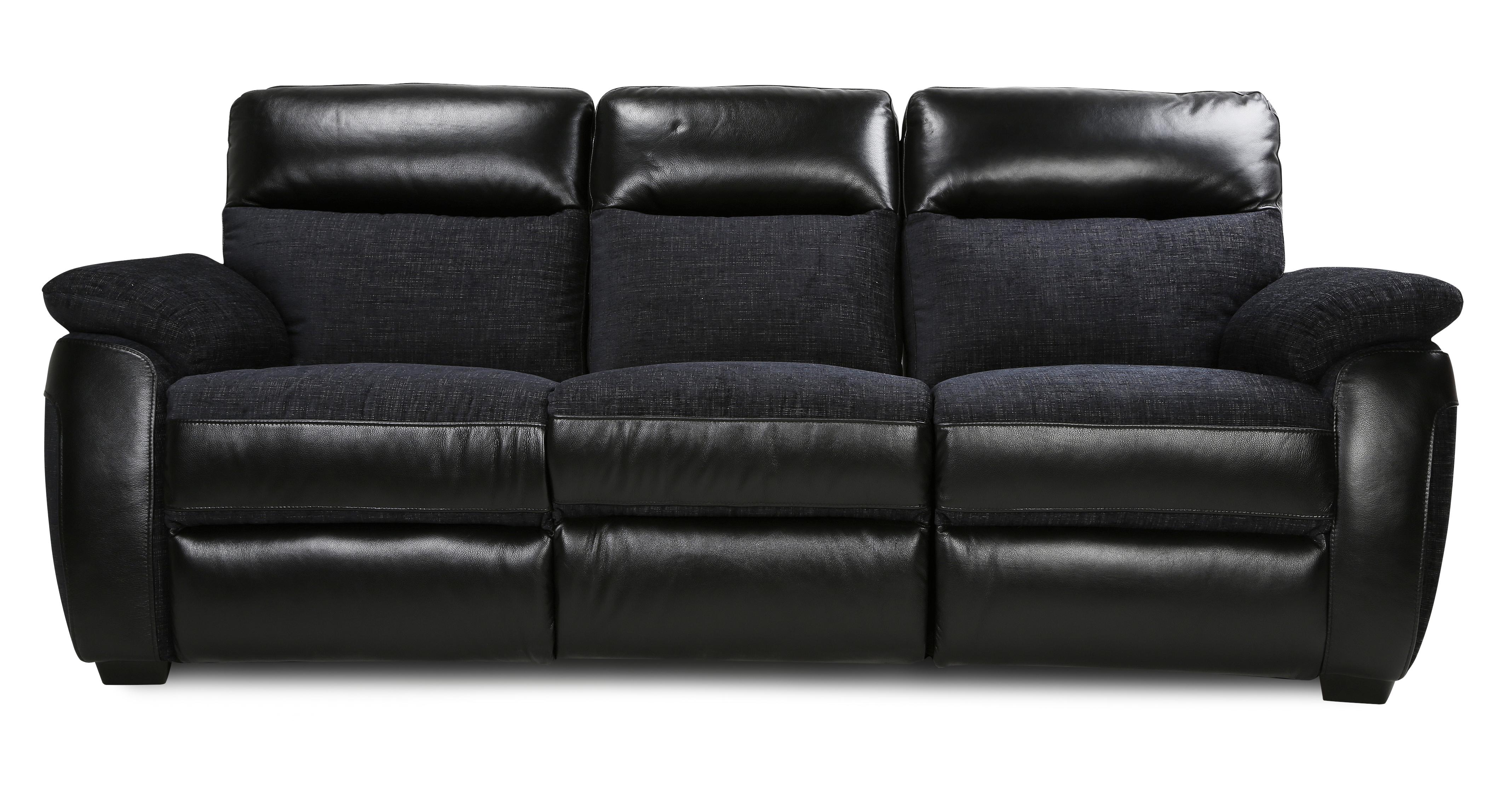 DFS PINNACLE BLACK/EBONY LEATHER/FABRIC 3 SEATER MANUAL RECLINER SOFA