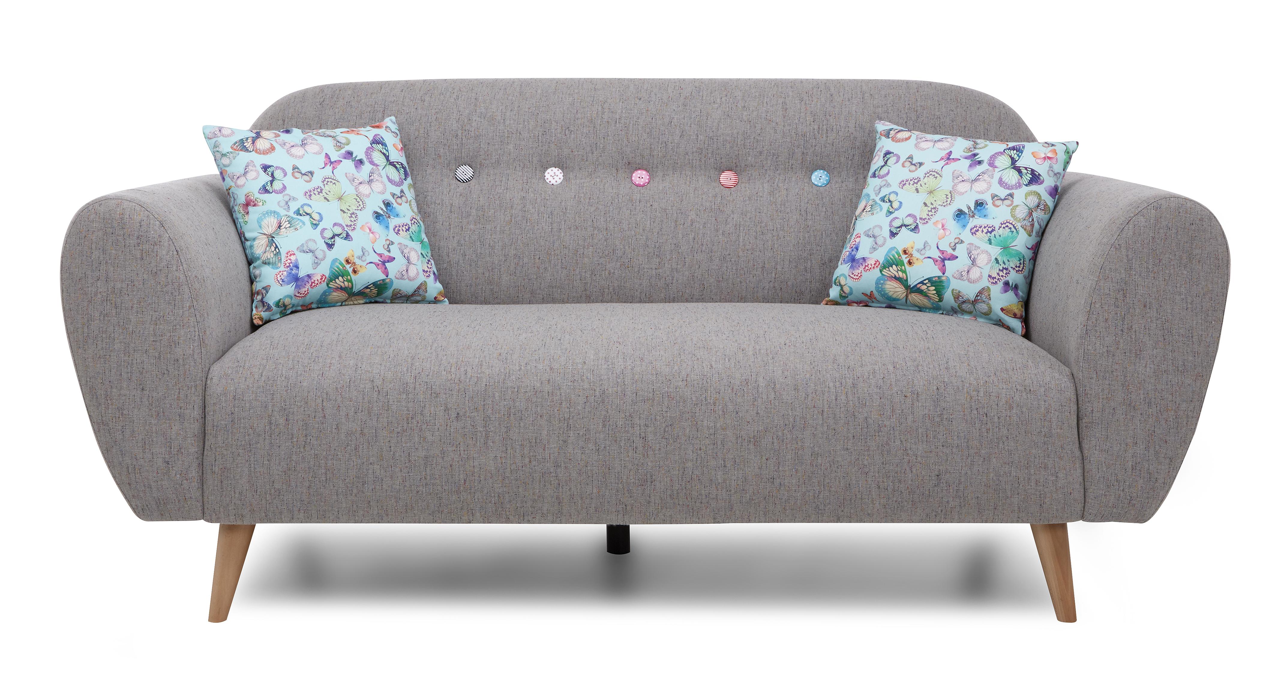 DFS Mira Grey Fabric Sofa Set Inc 3 Seater & Large Round Footstool | eBay